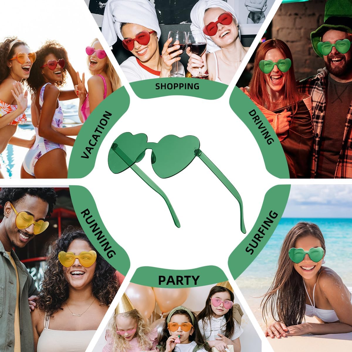 12/20/24 Pairs Heart Sunglasses for Women Men, Trendy Heart Shaped Rimless Transparent Sunglasses, Bachelorette Party