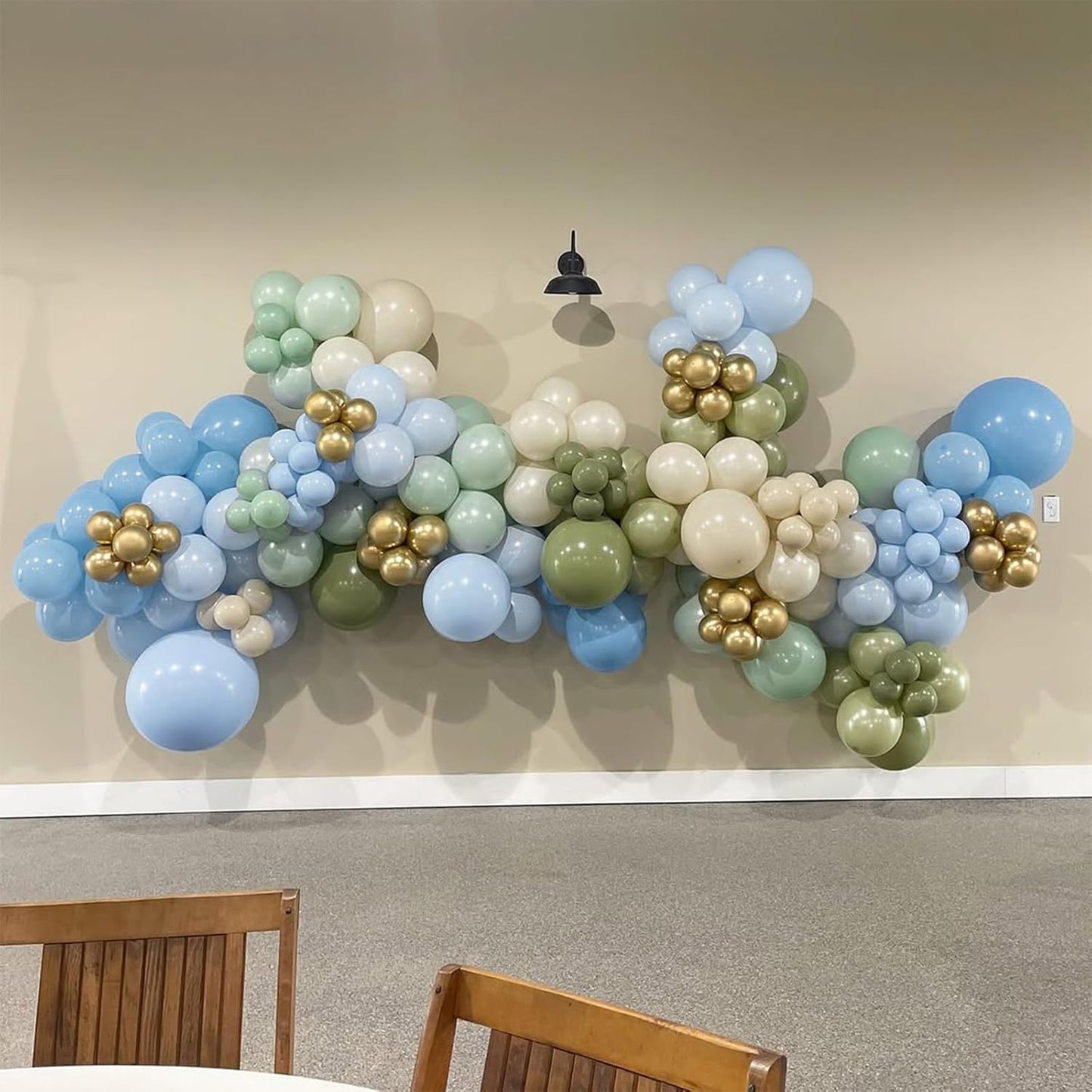 Dusty Blue Green Balloons, 60 Pcs 12 Inch Haze Fog Blue Sage Green Balloons with Sand White Metallic Gold Balloon for Boho Baby Shower Wedding Birthday Engagement Bridal Shower Party Decoration