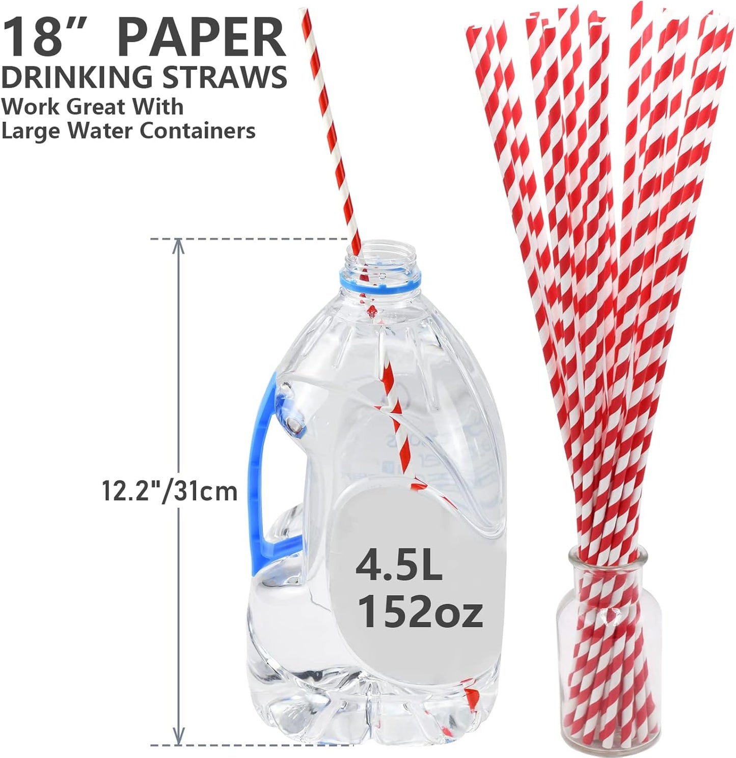 18 Inch Extra Long Paper Drinking Straws - For Large Drinks, Cotton Candy Sticks, DIY Crafts - Red, 100 Counts- 100% Biodegradable