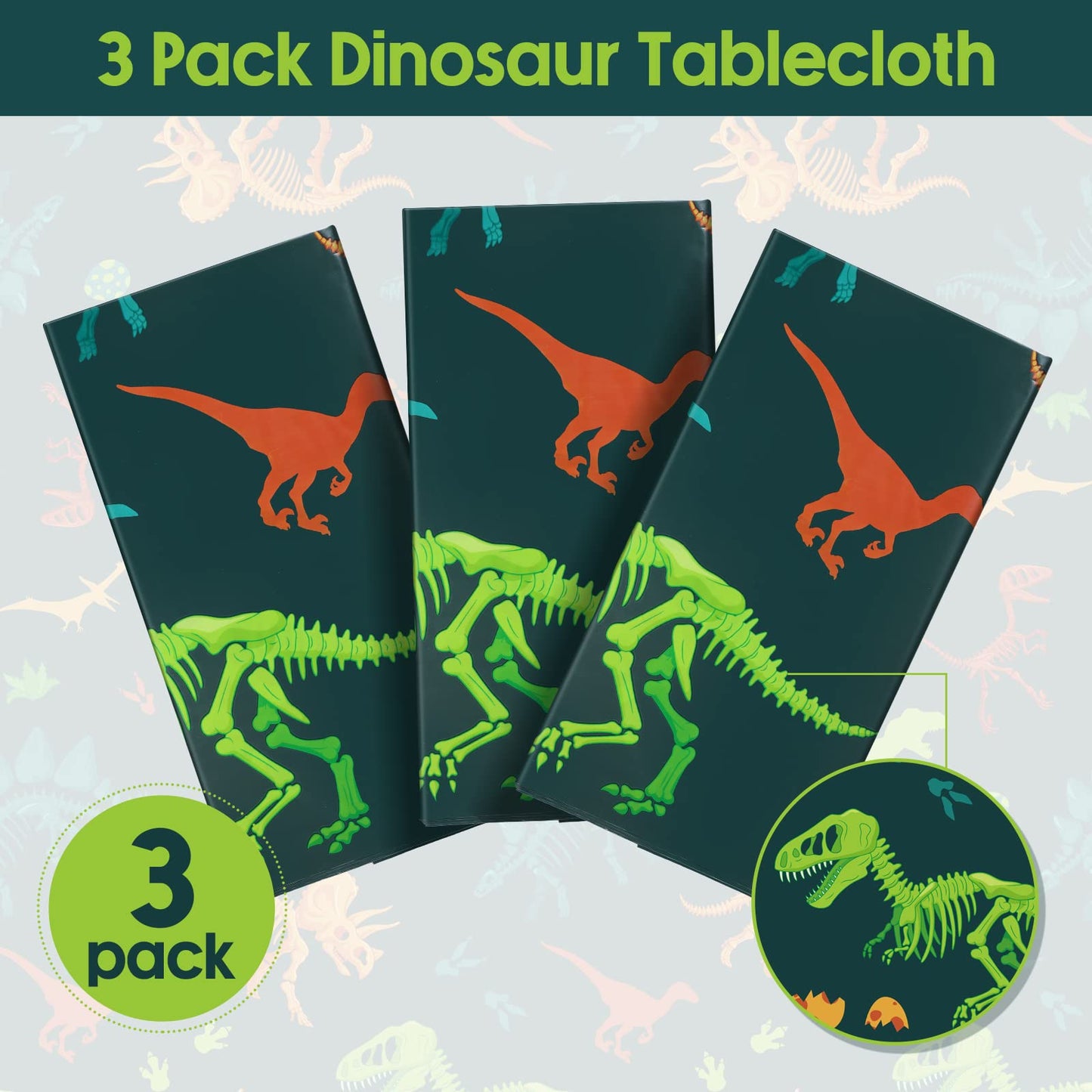 Tudomro 3 Pcs Dinosaur Party Tablecloth Plastic Disposable for Birthday