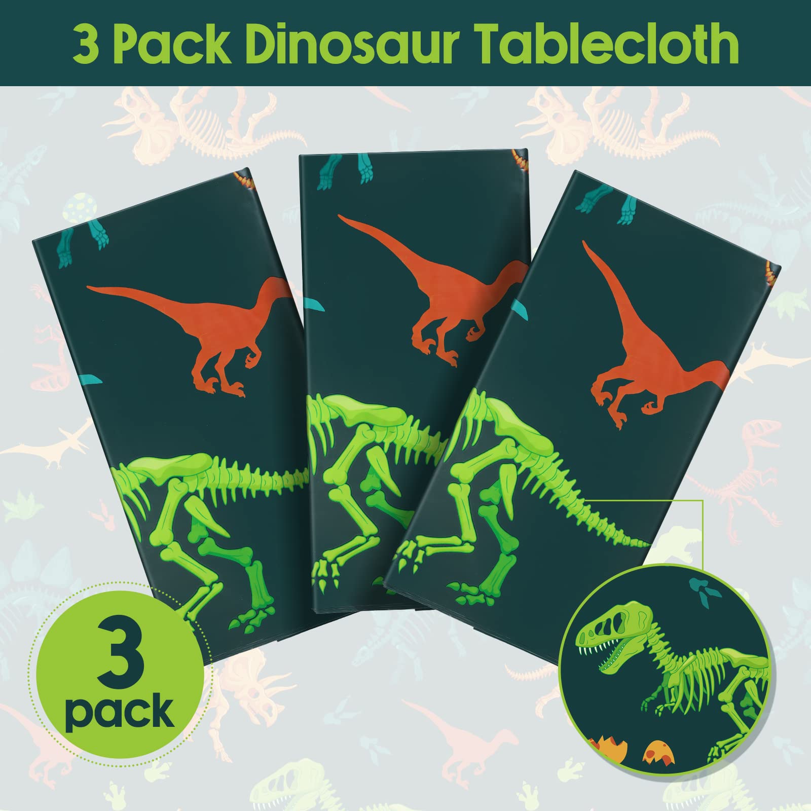 Tudomro 3 Pcs Dinosaur Party Tablecloth Plastic Disposable for Birthday