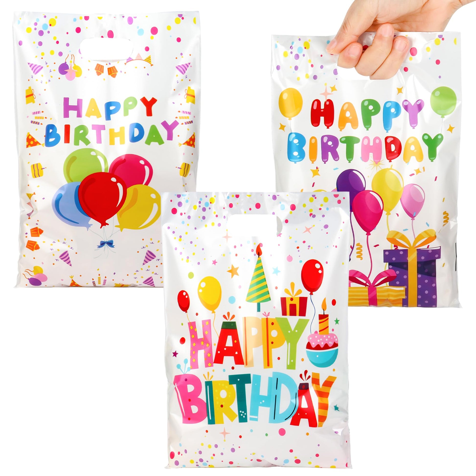 50 PCS Birthday Party Favor Bags - 6.5 x 9.8 Inch Happy Birthday Goodie Bags with Handles - Plastic