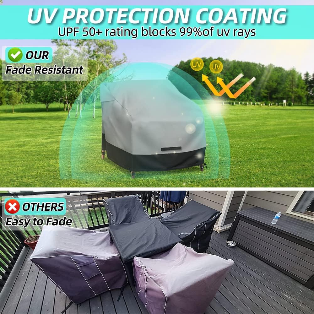 Patio Swivel Chair Cover Waterproof 2 Pack, 600D Heavy Duty Outdoor Furniture Covers for Universal Lawn/Deck/Garden/Backyard Fits up 31.5" W*33.5" D*36" H, Gray/Black