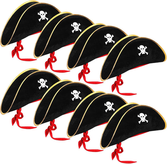 Hsei Halloween Pirate Hat Skull Print Captain Costume Caps Party Accessories Hats for Cosplay Caribbean Nautical Themed