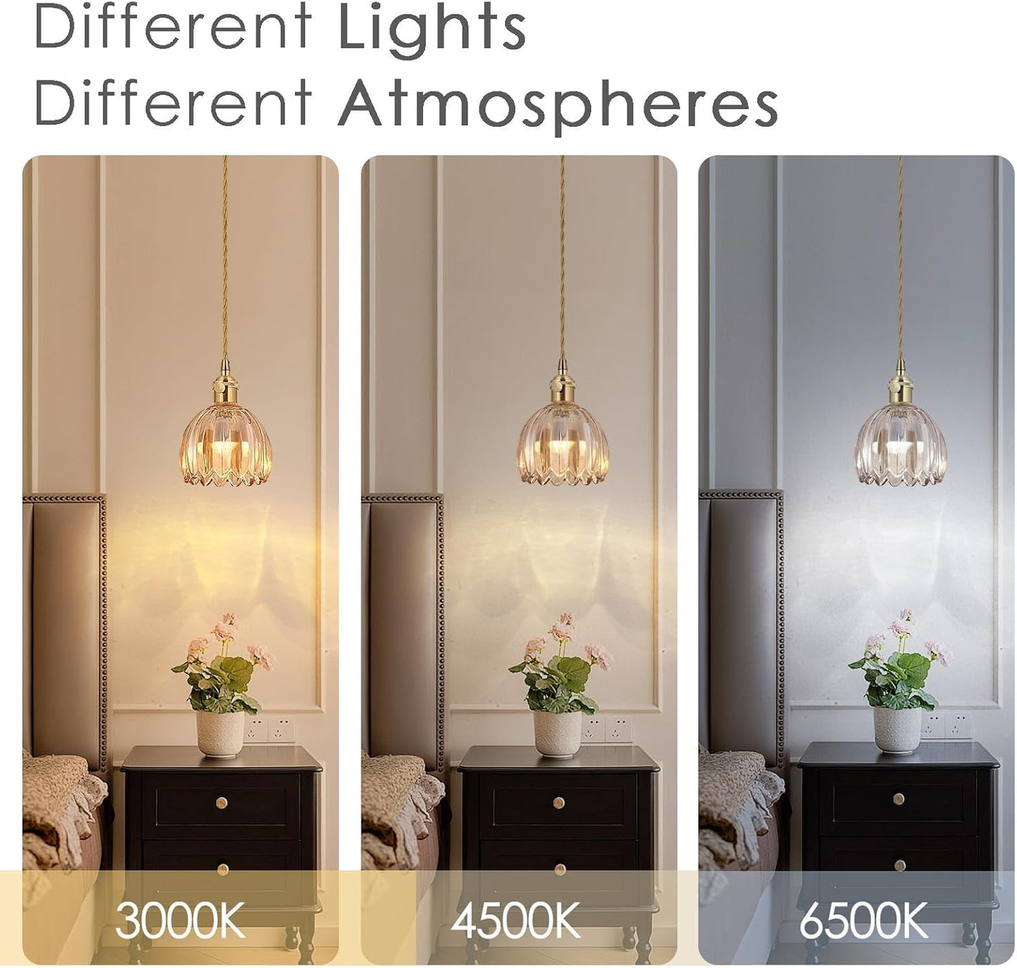 Vintage Gold Rechargeable Pendant Light with 70 Inch Cord and Exquisite Tulip Amber Glass Shade for Kitchen Island, Living Room & Dining Room, Ideal Hanging Light for Multiple Spaces