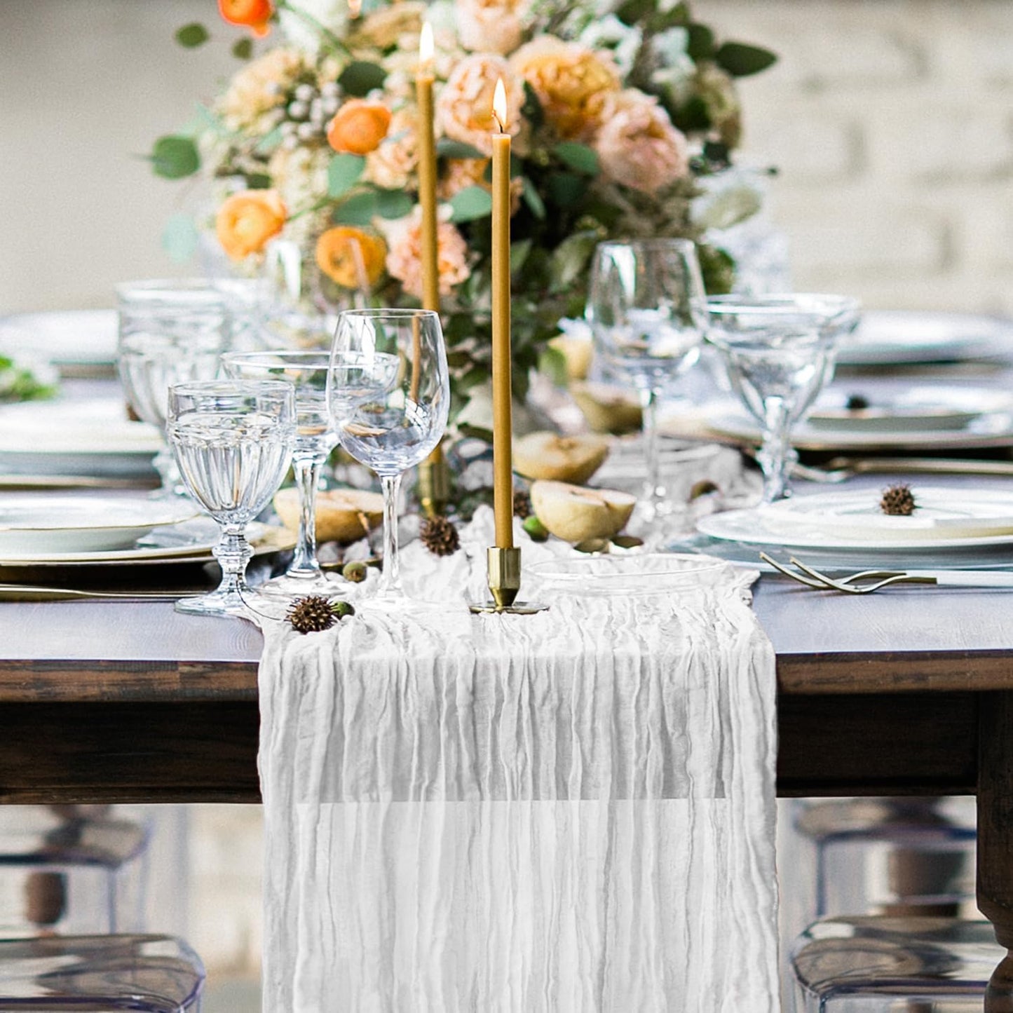 Hahuho Ivory Cheesecloth Table Runner 10ft, Gauze Boho Rustic Table Runners for Wedding Birthday Party Baby Shower Decorations（1 Pack , 35x120 Inches）