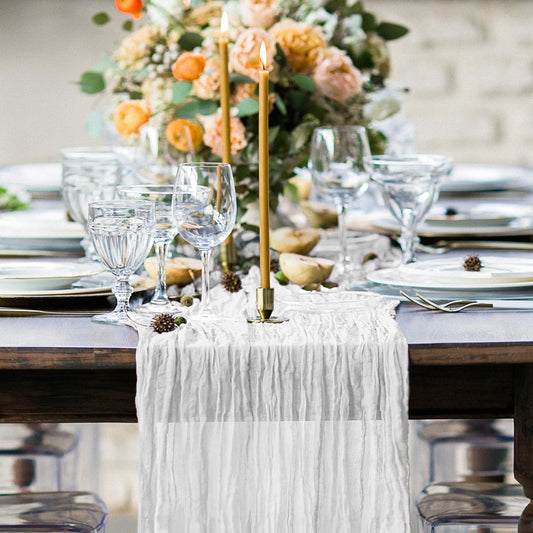 Hahuho Ivory Cheesecloth Table Runner 10ft, Gauze Boho Rustic Table Runners for Wedding Birthday Party Baby Shower Decorations（1 Pack , 35x120 Inches）