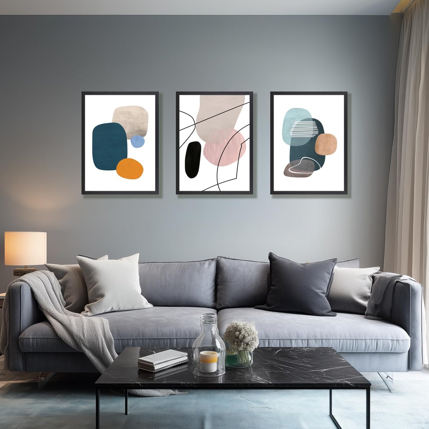 IAFWZX Wood Framed Abstract Geometric Wall Art, Orange Blue Beige Color Block Wall Decor, Modern Minimalist Canvas Painting, Neutral Boho Colorful Geometric Aesthetic Picture for office 16"x24"x3