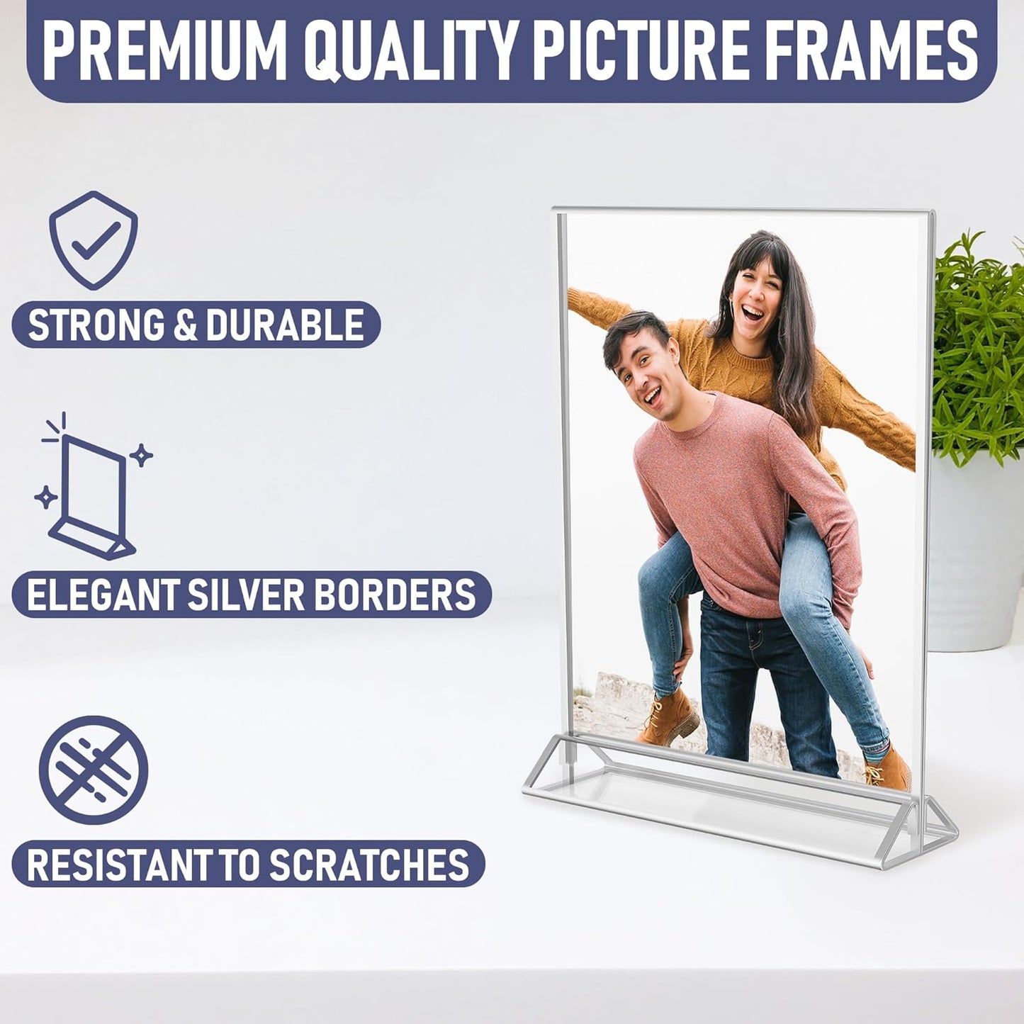 Silver Picture Frames Double-Sided, 6-Pack 8.5x11 Acrylic Table Number Holders, Clear Easel Stands for Signs, Silver Frames for Wedding Table Numbers, Menu Holders, Photo Displays for Events and Décor