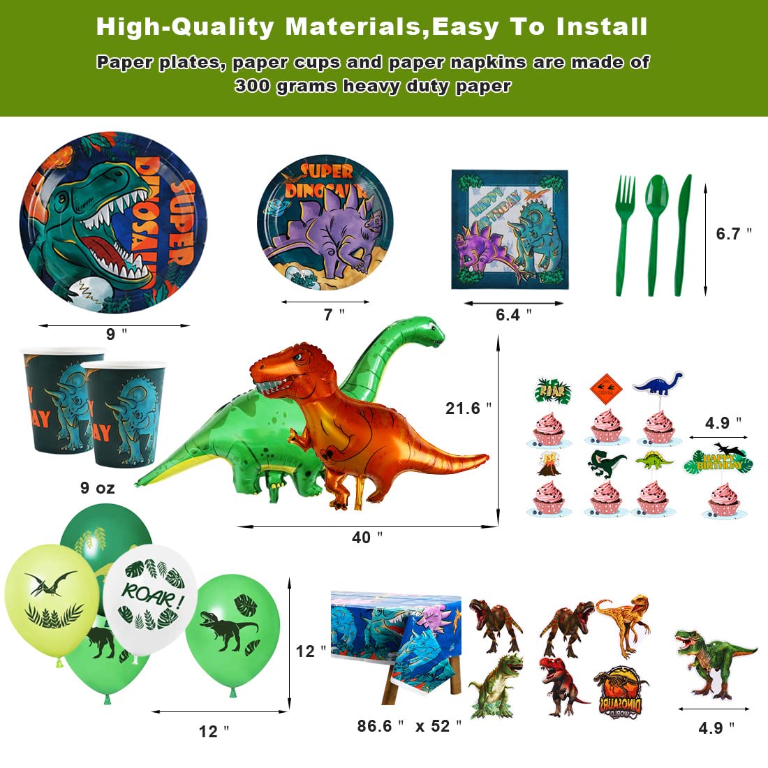 Dinosaur Birthday Party Supplies Kit For Boys, Dinosaur Party Decorations-20 Guest-Include Dino