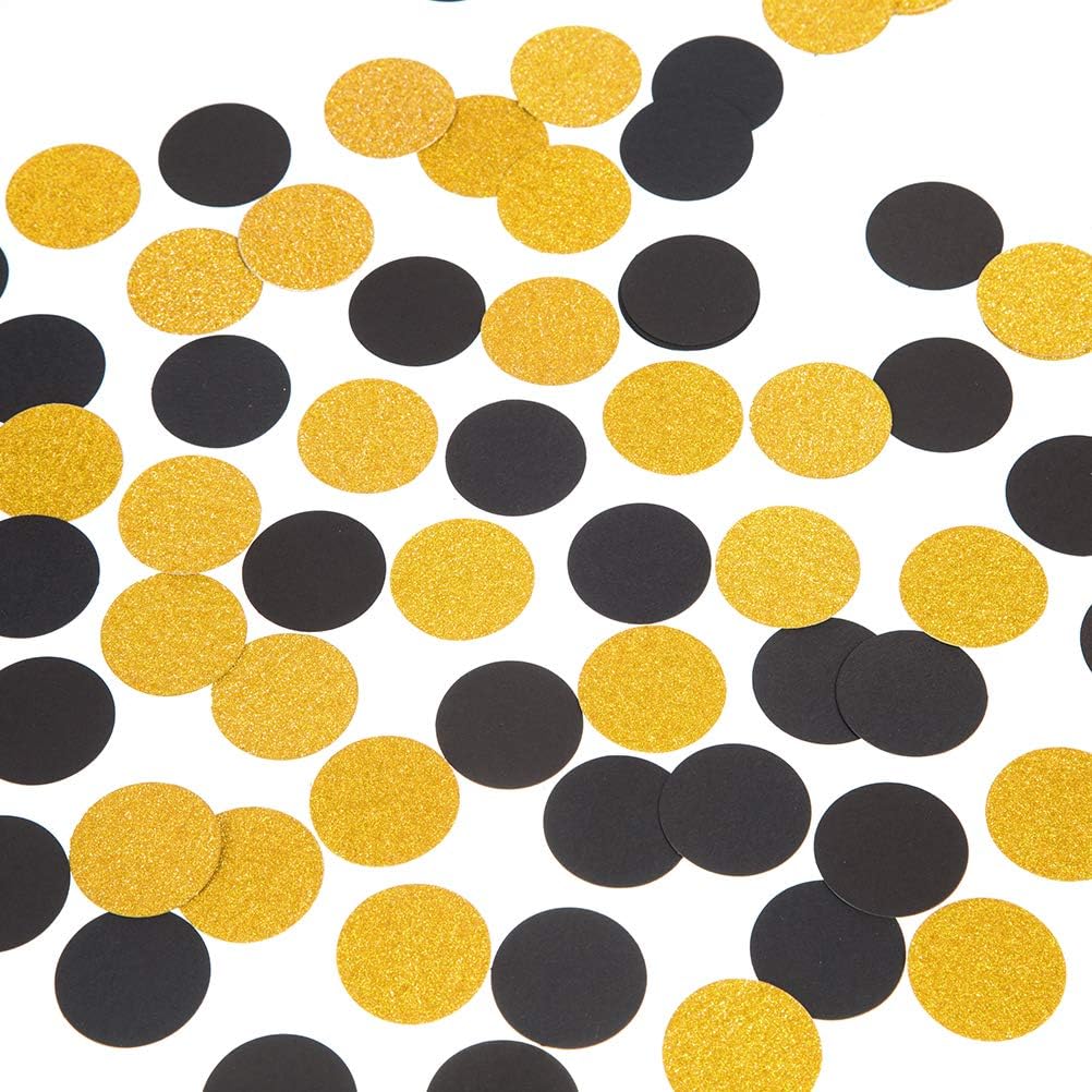 Glitter Gold Black Confetti Circle Dots Confetti for Party Decorations, 1.2" in Diameter, Pack of 200