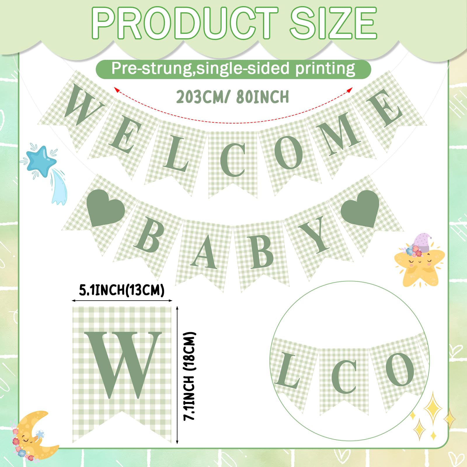 Hahafelt Welcome Baby Banner for Baby Shower Decorations, Green