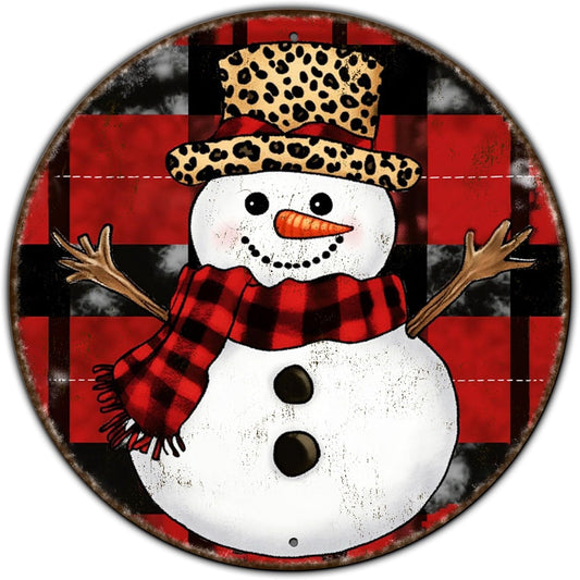 Round Christmas Snowman Tin Sign Vintage Snowman Sign Rustic Wall Decor For Christmas Home Fireplace And Holiday Gatherings Retro Sign 12 * 12 in