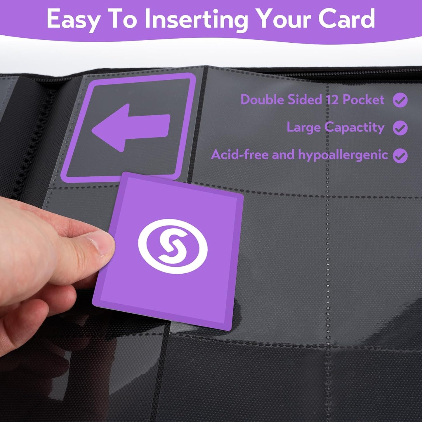 SMYV 12 Pocket Trading Card Binder, Premium PU Cover Card Binder for 720 Cards, Ringless Side Loading Card Collection Album Folders for MTG, TCG, Game Cards & Sports Cards (Purple)