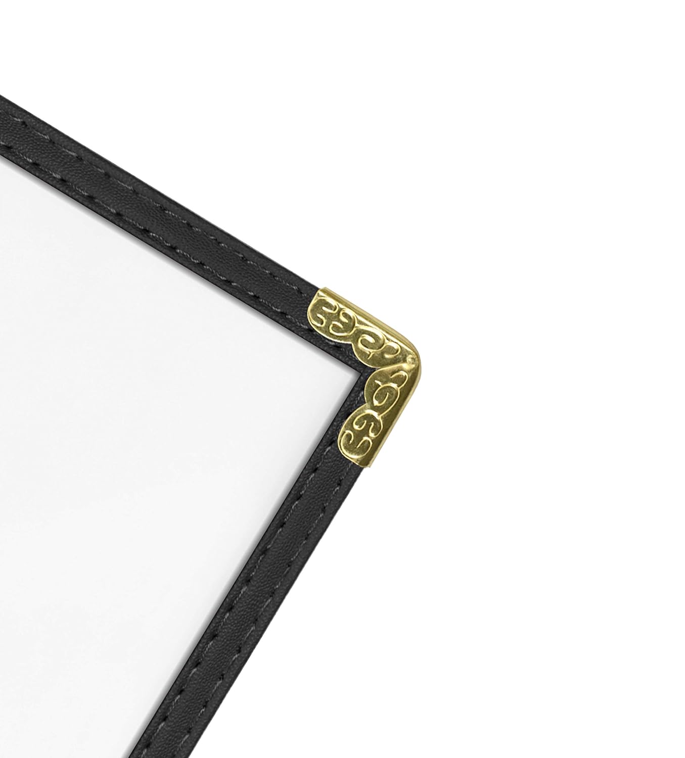 Goodsmart Restaurant Menu Covers – 25 Pack Black 2-View, Top-Loading Menu Holders, Vinyl & Plastic Café Menu Covers, Clear Menu Sleeves, Fits 5.5" x 8.5", Leather-Style Design, Gold Corners