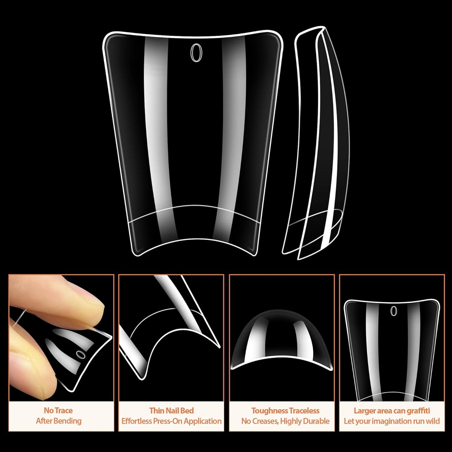 UNA GELLA Duck Fake Nail Tips 504 PCS Clear Soft Gel Short Half Cover Nail Tips Curved for Nail Extensions Professional Salon & Home DIY Nail Art 11 Sizes