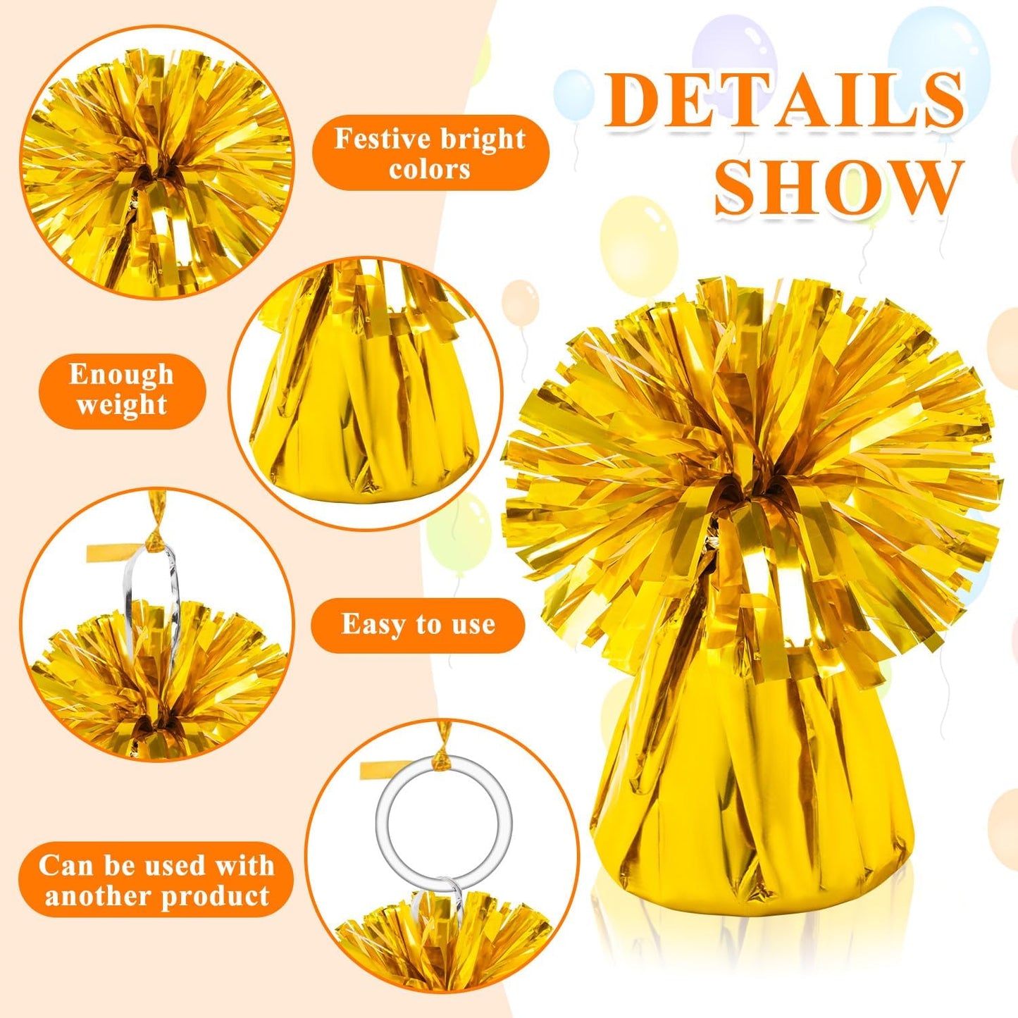 24 PCS Balloon Weights Metallic Anchor, Balloon Holder Heavy Weights with and 1 Roll Iridescent Crimped Ribbon for Balloons Table Party Favor Birthday Decor(Gold)