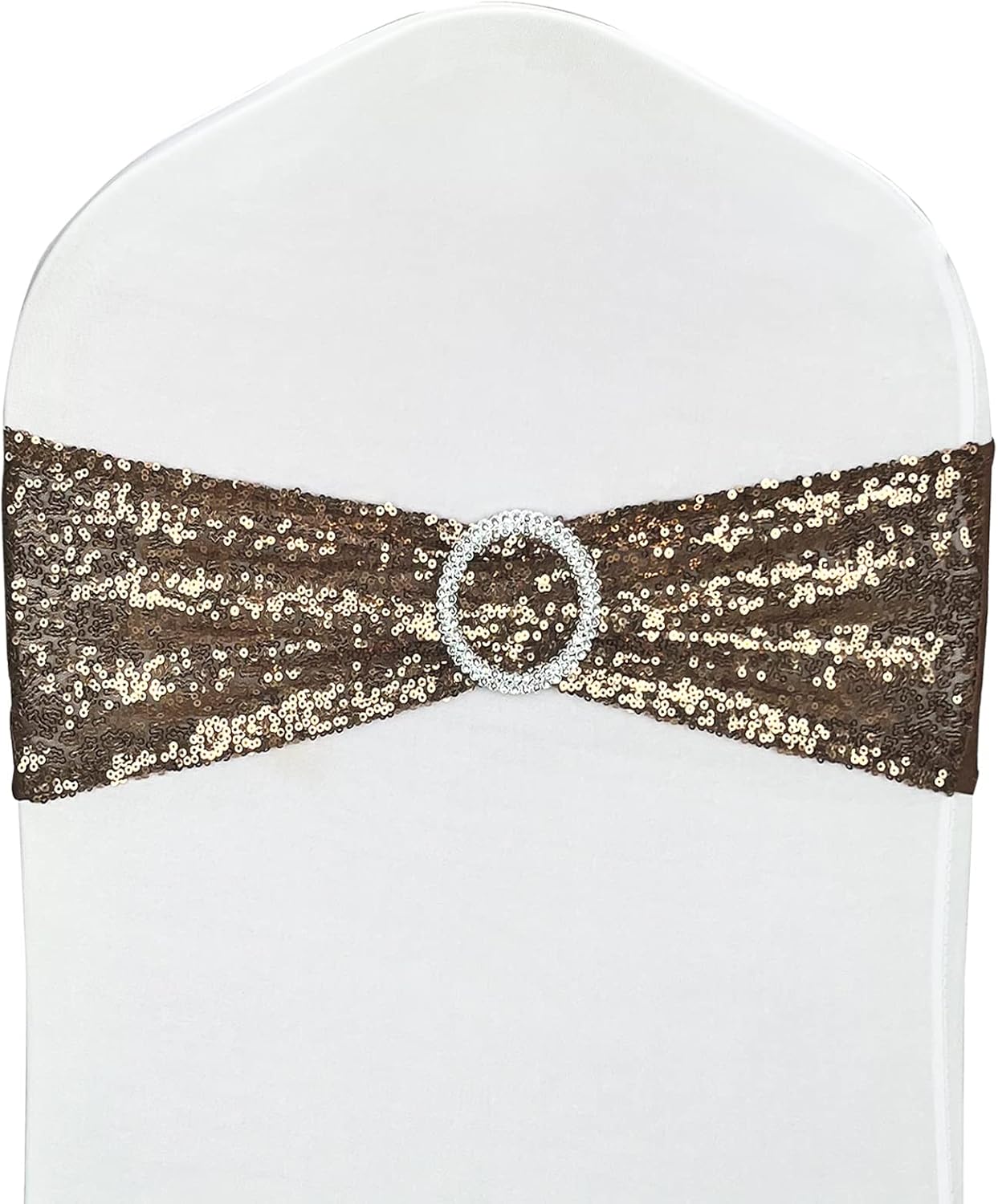 25 Pcs Chair Sashes Sequin Stretch Chair Bands Spandex Polyester Bows for Party Hotel Wedding Banquets Decoration - Coffee