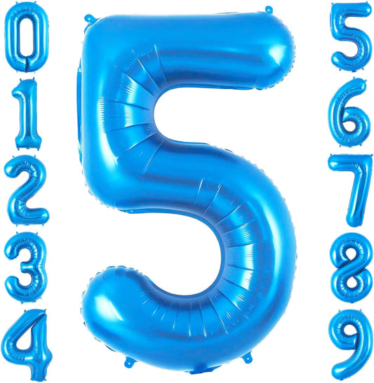 Blue 5 Balloon Number,40 Inch Number 5 Balloon Big Blue 5 Foil Mylar Helium Balloon for Birthday Party Decorations