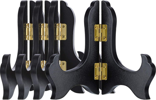 Tatuo 4 Packs Wooden Display Stand Decorative Plate Stands for Display Picture Frame Holder Easels(Black,4 Inch)