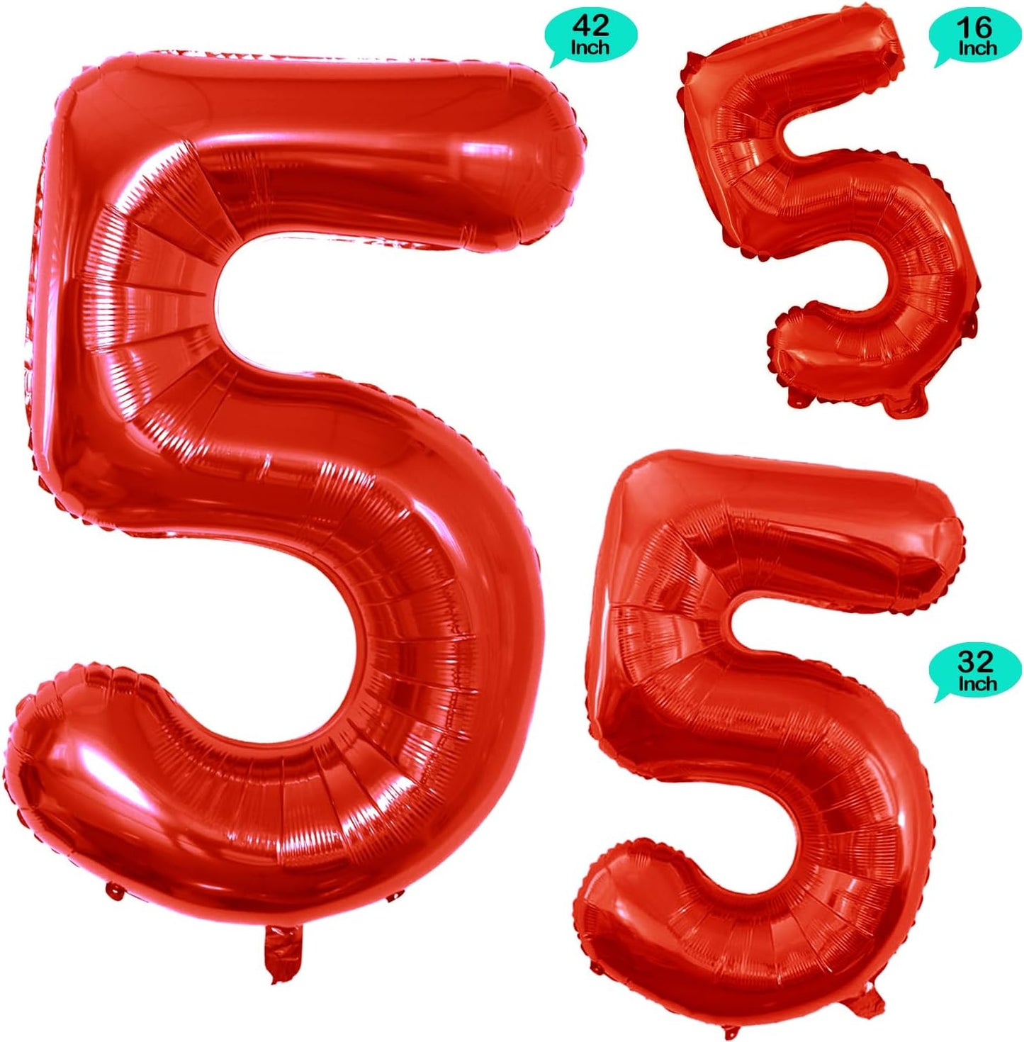 GOER Red Foil Balloons Number 5,Huge Number Balloons for 5th 55th Birthday Party Supplies Anniversary Decorations (3 pcs,42 inch,32 inch,16inch)
