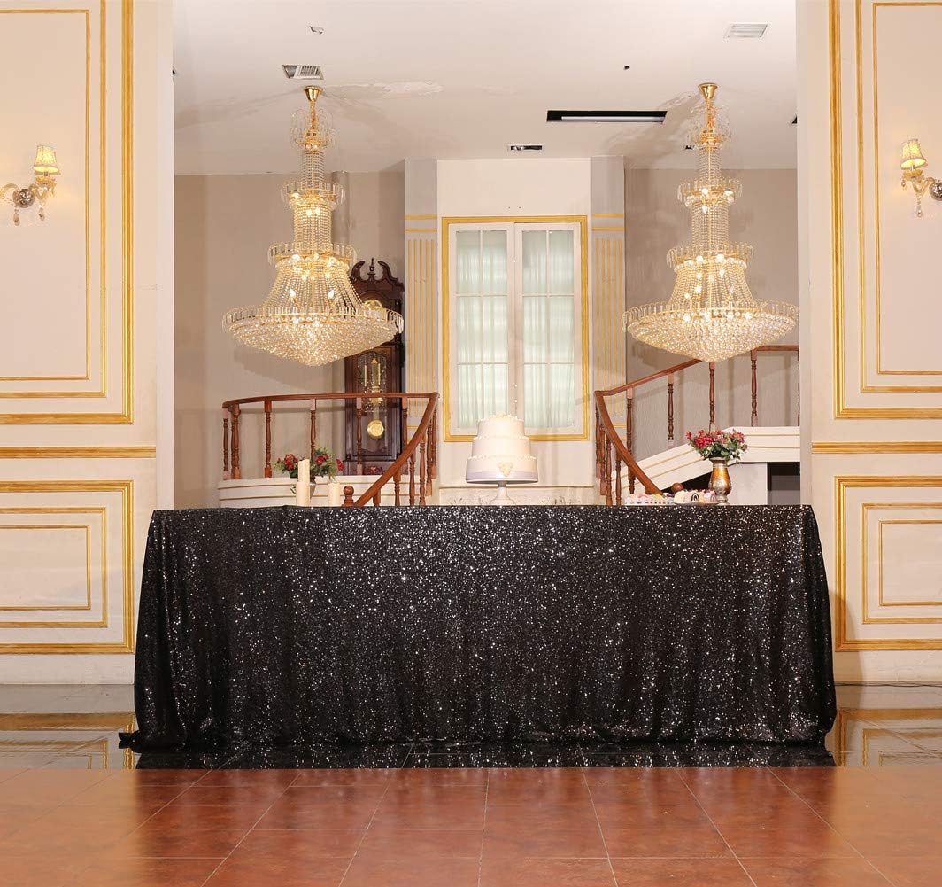SquarePie Sequin Tablecloth 50 x 72 Inch Black Sparkly Table Cloth for Halloween Wedding Party
