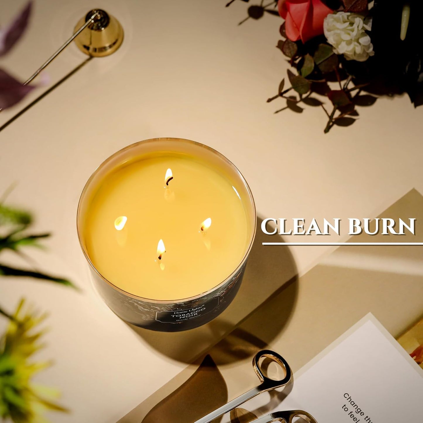 HomeLights Scented Candles for Women & Men, 18oz Candle Jars Aromatherapy 4-Wick Candle, Ideal for Industrial Chic Home Decor and Gifts, Tobacco Noir Fragrance
