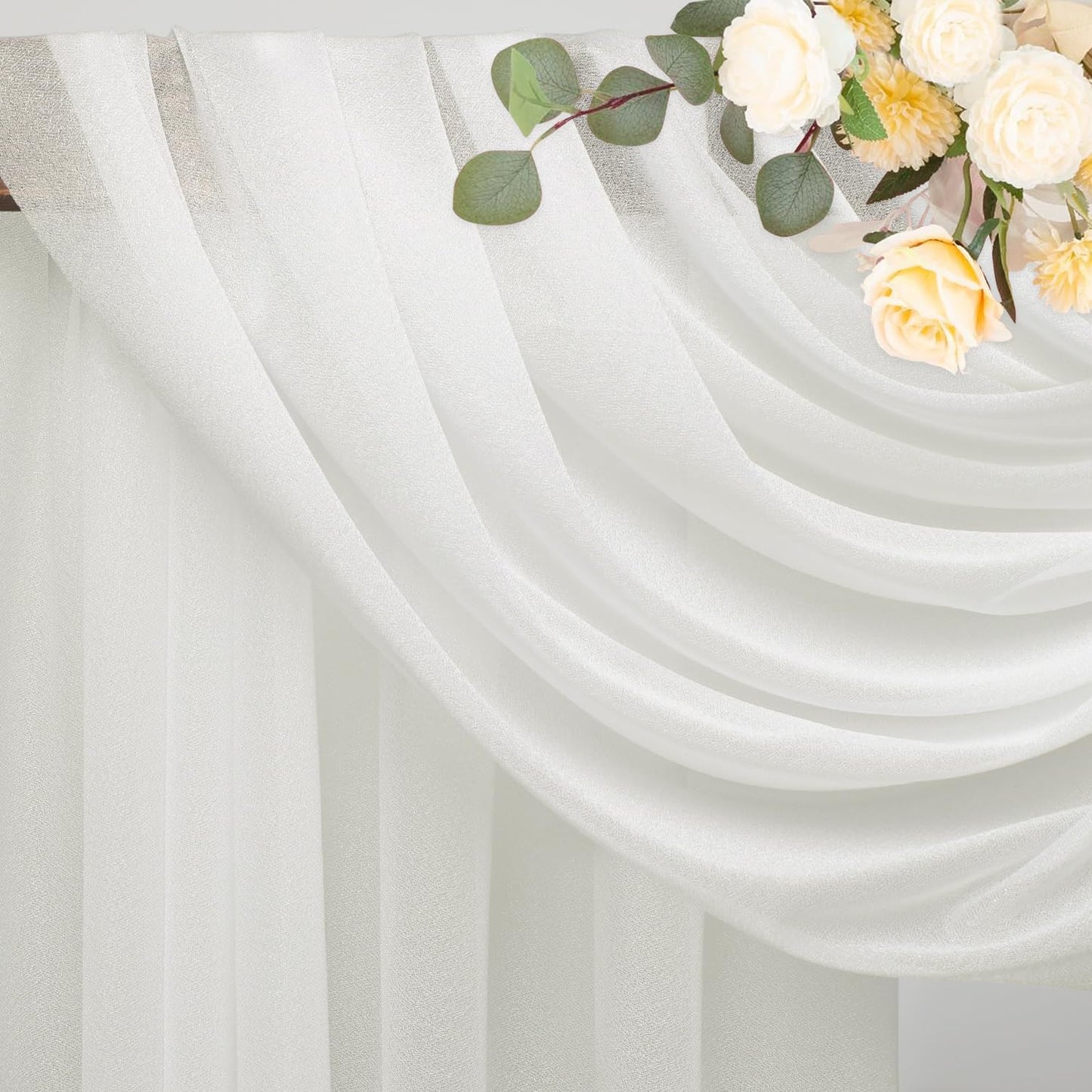 Wokceer Wedding Arch Draping Fabric 28.7" x 20FT Ivory Drapes Sheer Fabric Backdrop Arch Draping Fabrics for Wedding Ceremony Birthday Party Bridal Shower Decoration