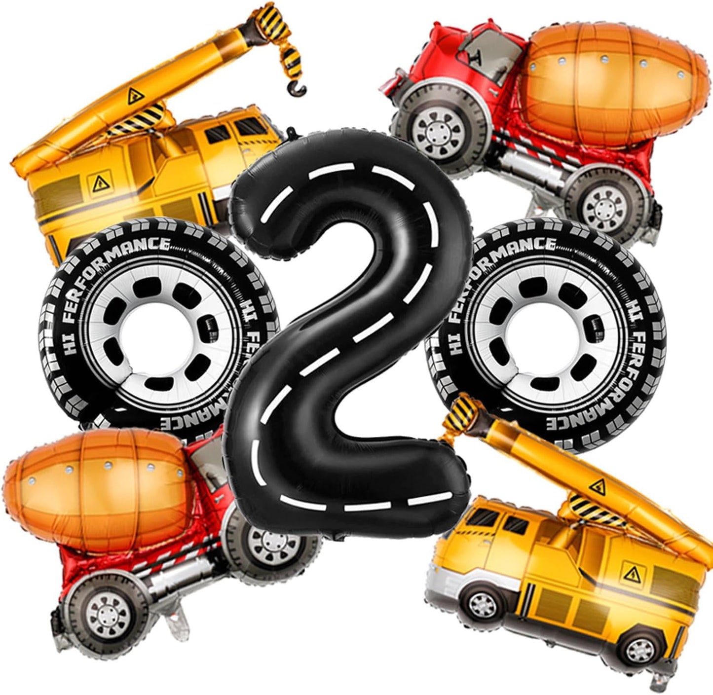 2nd Birthday Decorations for Boys Construction Balloons 40inch Number 2 Balloons Truck Foil Balloon for Construction Birthday Party Decorations Supplies