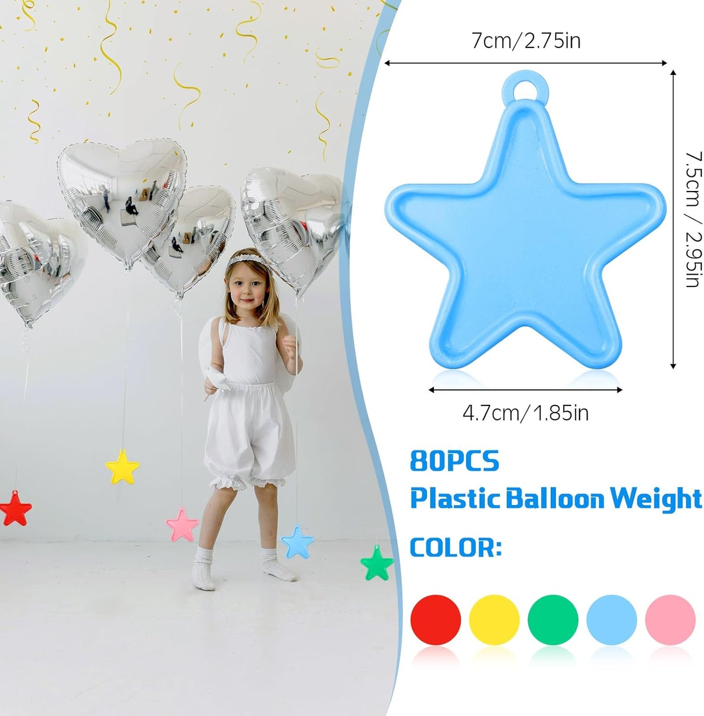 Lenwen 80 Pcs Balloon Weights Plastic Colorful Weights for Balloons for Birthday Party Decoration Wedding Holiday Celebration(Star Shaped,Rainbow)