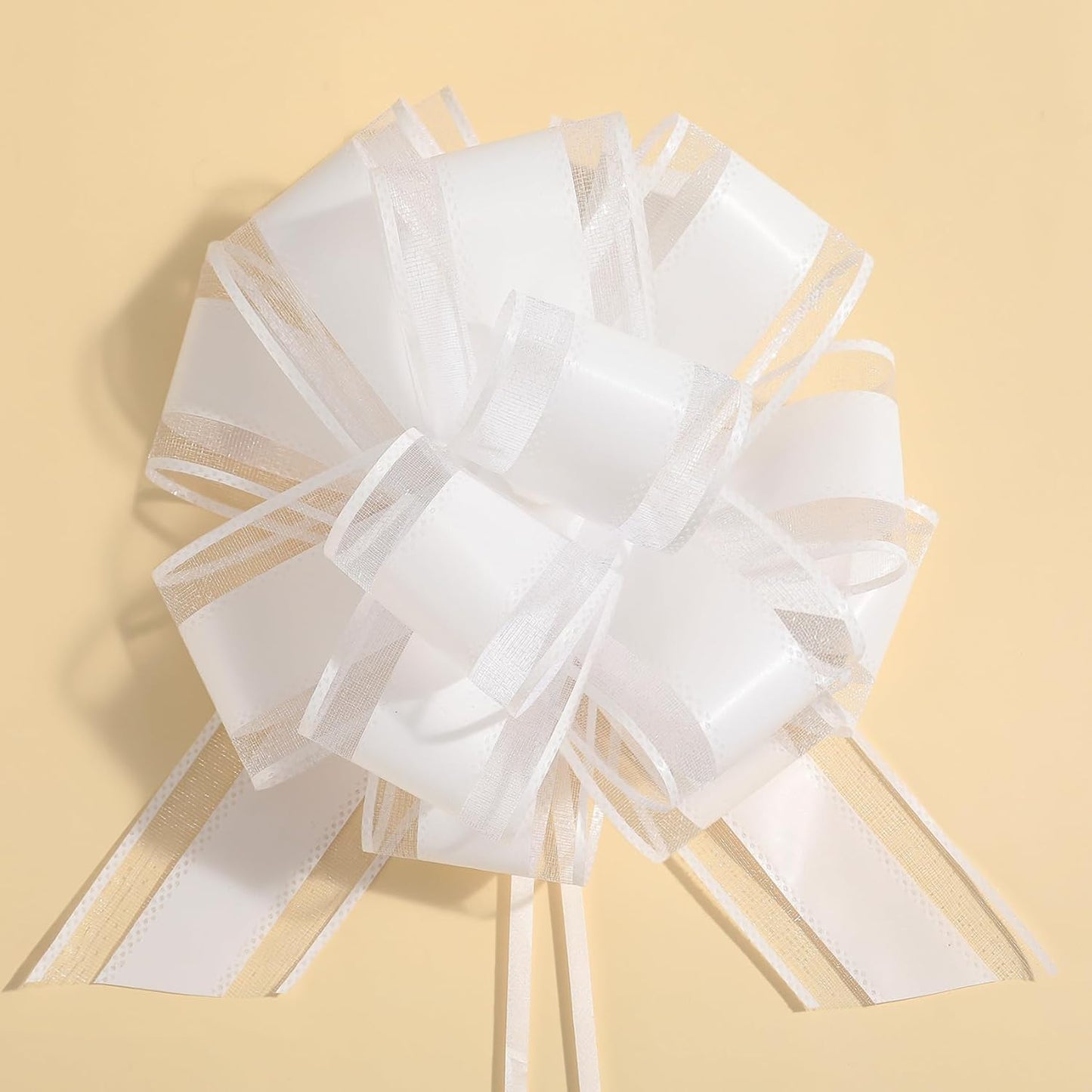 6 Pieces Large Pull Bows,6 inches,Bow for Gift Wrapping,Pull Bows for Christmas Party Birthday Gift Wedding Baskets,Valentine's Day Gift Decorations, Flower Decorations (White), BE-03