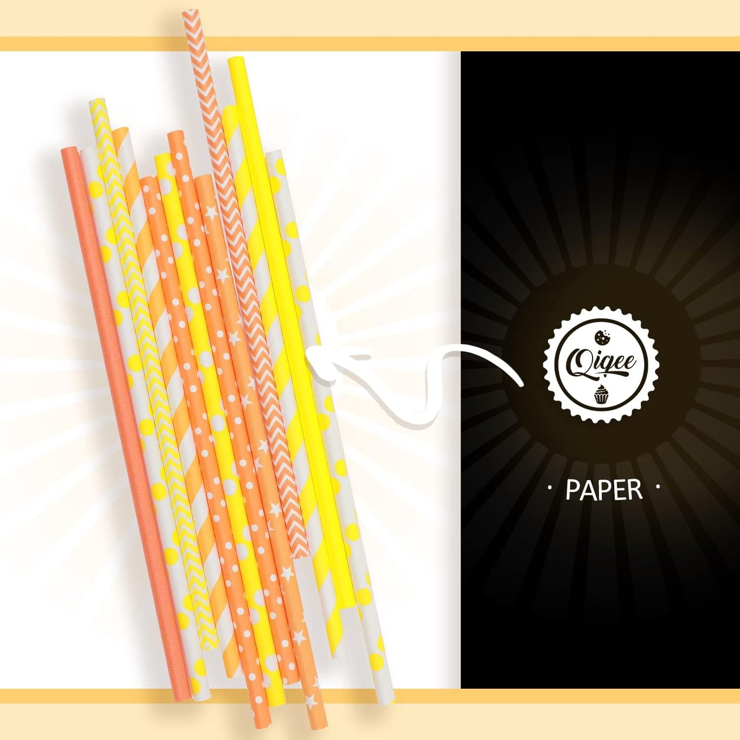 Yellow Orange Paper Straws for Drinking Yellow Disposable Straws 150pcs Biodegradable Disposable Straws Bulk(10 Pattern) qiqee