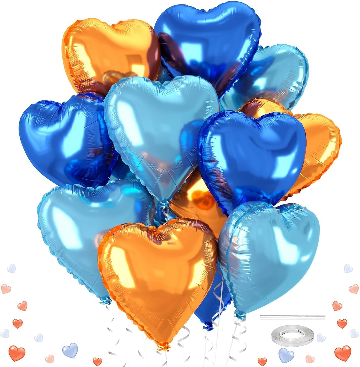 12 Pcs Heart Balloons, 18 inch Orange Blue Heart Shaped Balloon, Large Helium Foil Orange Blue Balloons for Wedding Baby Shower Anniversary Backdrop Valentine Theme Party Decoration