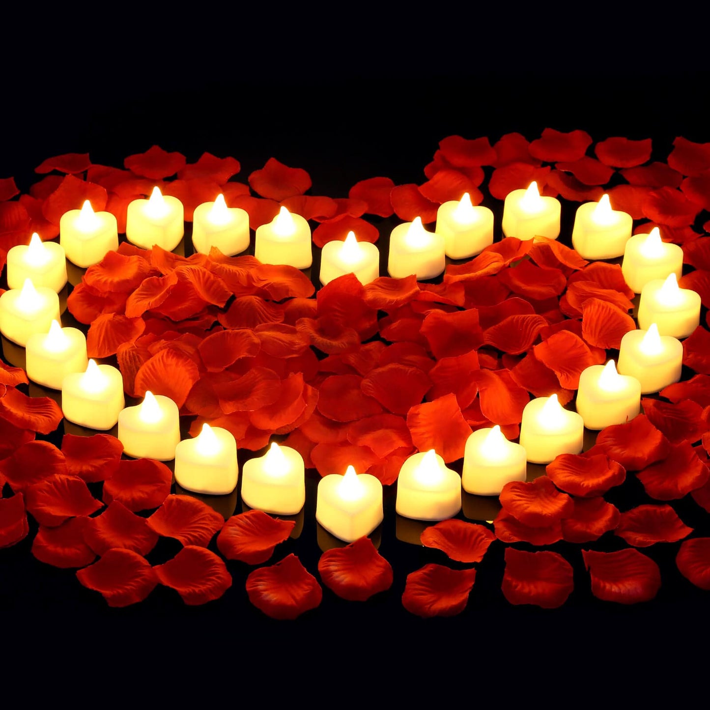 cridoz 2000 Pieces Artificial Rose Petals with 24 LED Tea Lights Candles, Romantic Decorations
