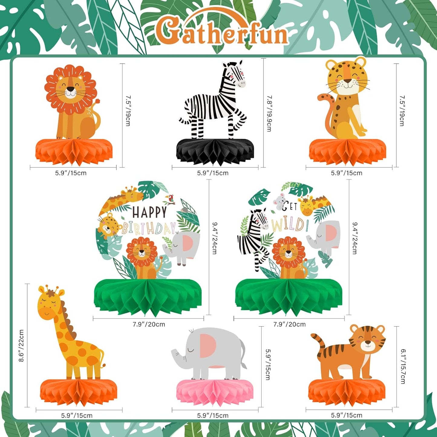 Safari Birthday Decorations Table Centerpiece - Jungle Animals Theme Party Supplies, Honeycomb Table Toppers for Animal Jungle Theme Party Decorations