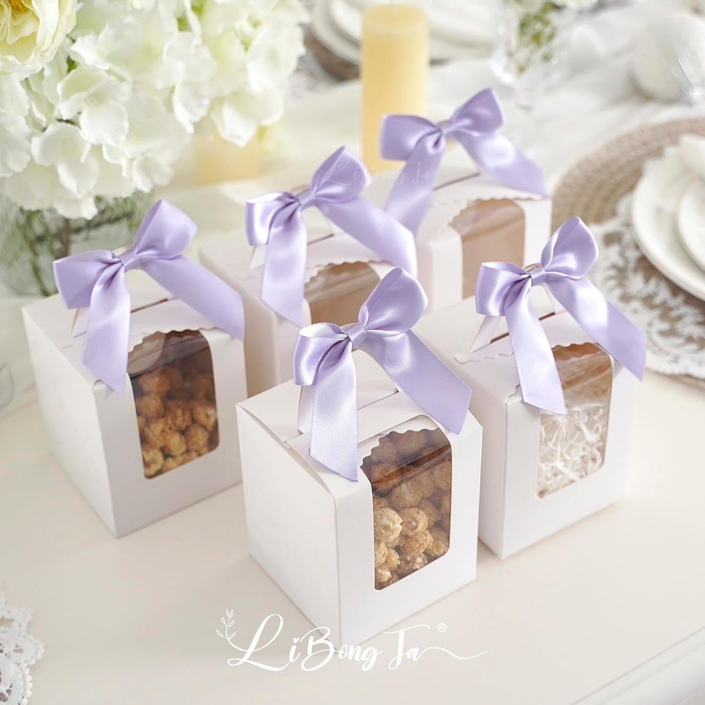 3.5" Lavender Bow Satin Pre-Tied Bows for Gift Wrapping, Small Bows for Crafts, Purple Bows, Candy Apple Bows, Twist Tie Bows for Cake Decorating, Party Favor, Wedding Decoration-36 Counts