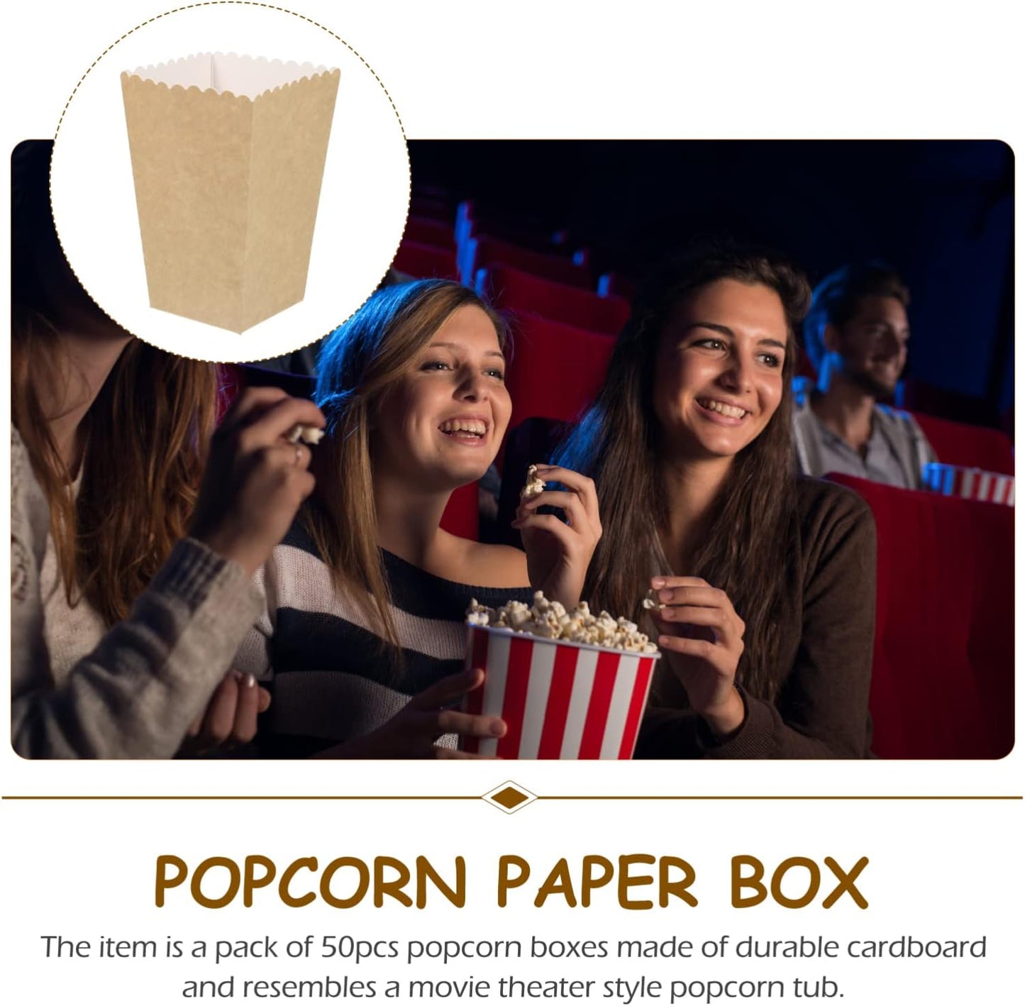 BESTOYARD 50Pcs Paper Popcorn Boxes, 5.3 X 3.5 Inch Individual Serving Snack Containers, Reusable Oil-Proof Open-Top Bulk for Family Couples Movie Nights, Weddings, Birthday Parties, Baby Showers
