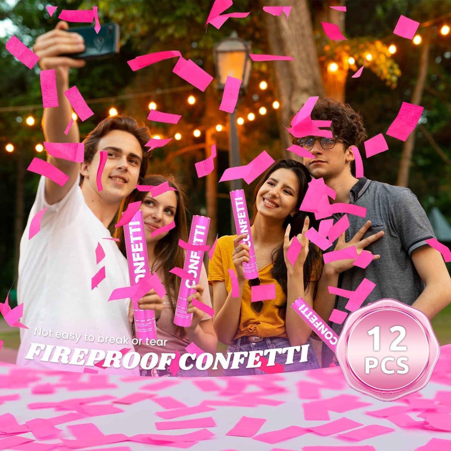 Confetti Cannon Pink Biodegradable Confetti Poppers 12Pack Party Poppers Confetti Shooters Pink Sticks for Wedding Graduation Engagement Anniversary Bridal Shower Valentines Day Birthday