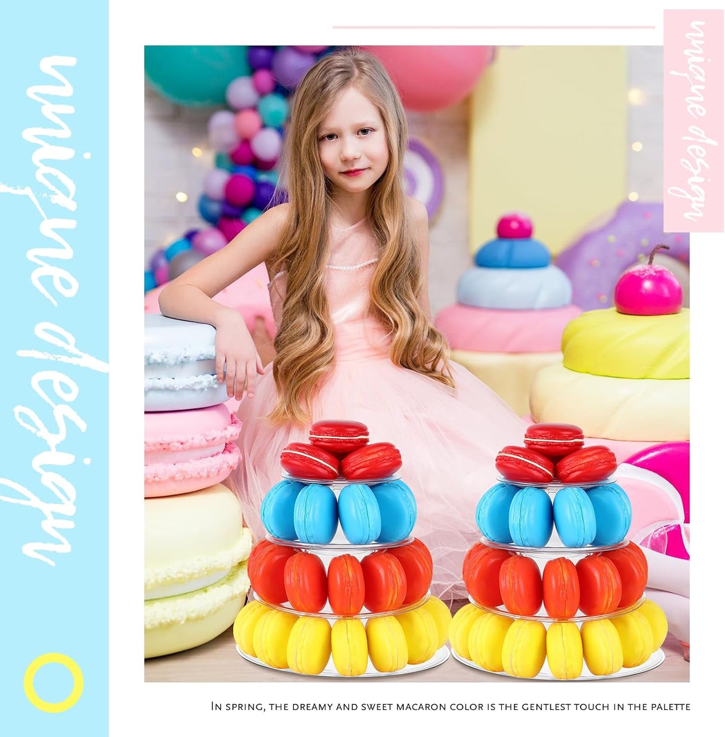 Juexica 2 Pcs Round Macaron Display Tower Stand 4 Tiers Plastic Cake Rack Macaron Wedding Cupcake Display Food Serving Stands Clear Dessert Tower for Wedding Baby Shower Birthday Decoration