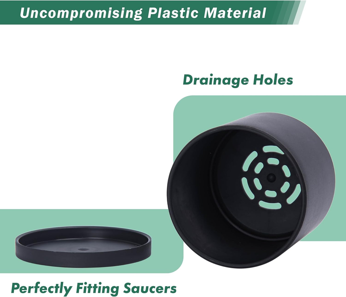 D'vine Dev 12 Pack 3 Inch Mini Plastic Plant Pots, Small Garden Planters for Plant with Drainage Holes and Saucers, Black Color, 74-Y-C-4