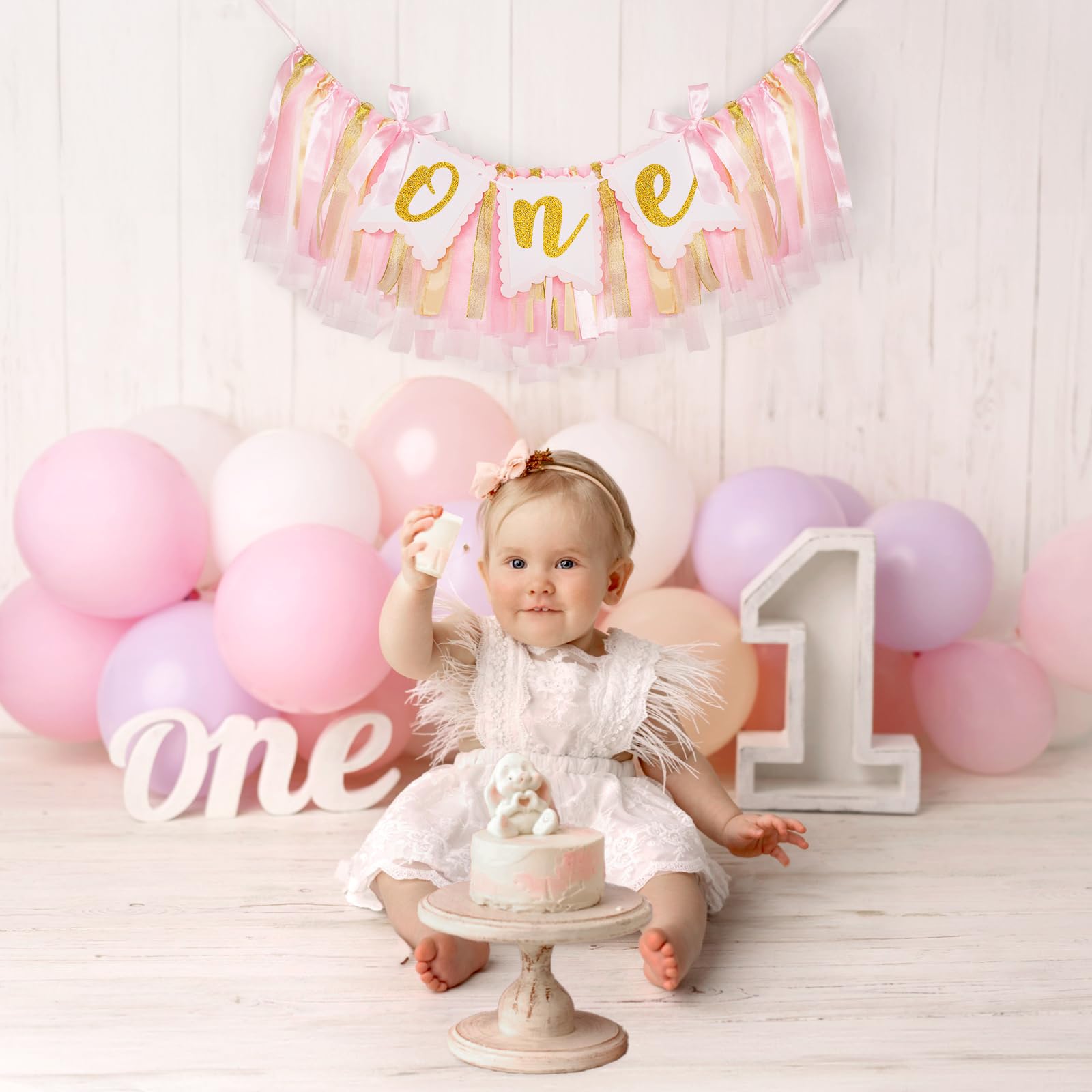1st Highchair Banner Birthday Girl - NO DIY First Birthday Highchair Banner Pink One Year Old