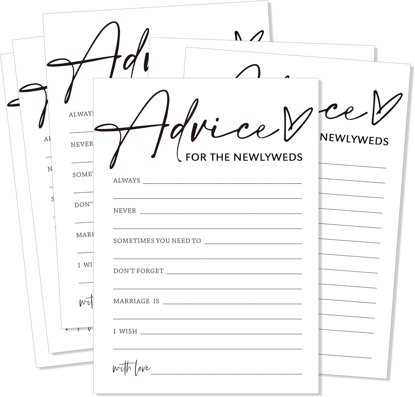 Wedding Advice Cards - Advice and Wishes for the Newlyweds Mr and Mrs Bride & Groom Perfect for Bridal Shower Wedding Games and Guest Book Alternative Pack of 25 Minimalist White 5x7 Inch Cards - A04