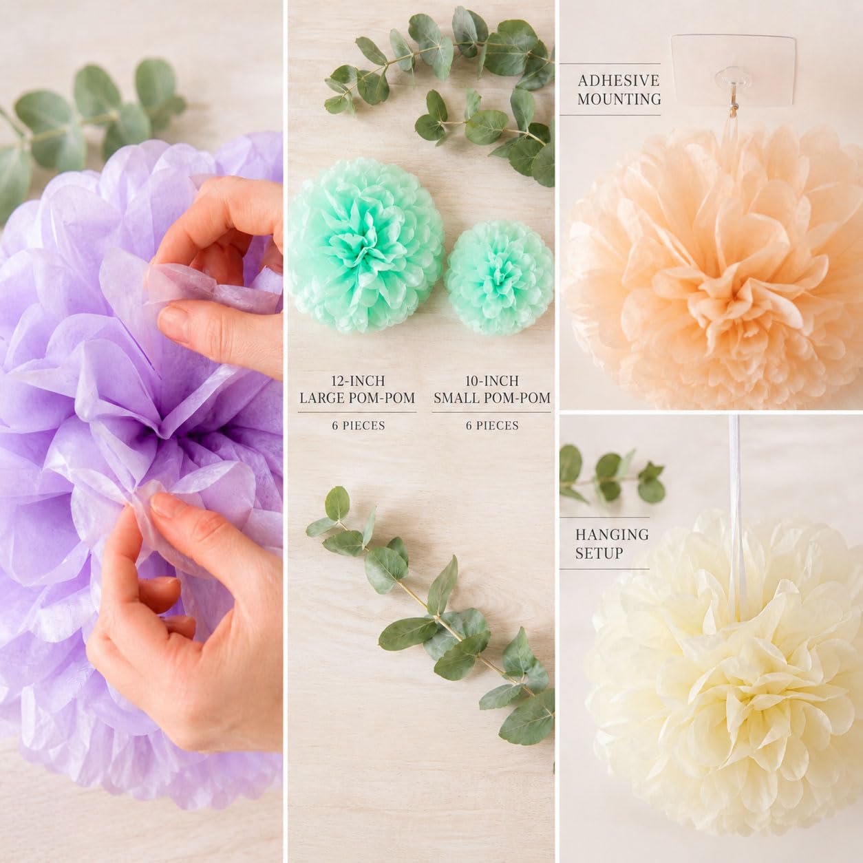 ANSOMO Pastel Tissue Paper Pom Poms Colorful Birthday Party Decorations