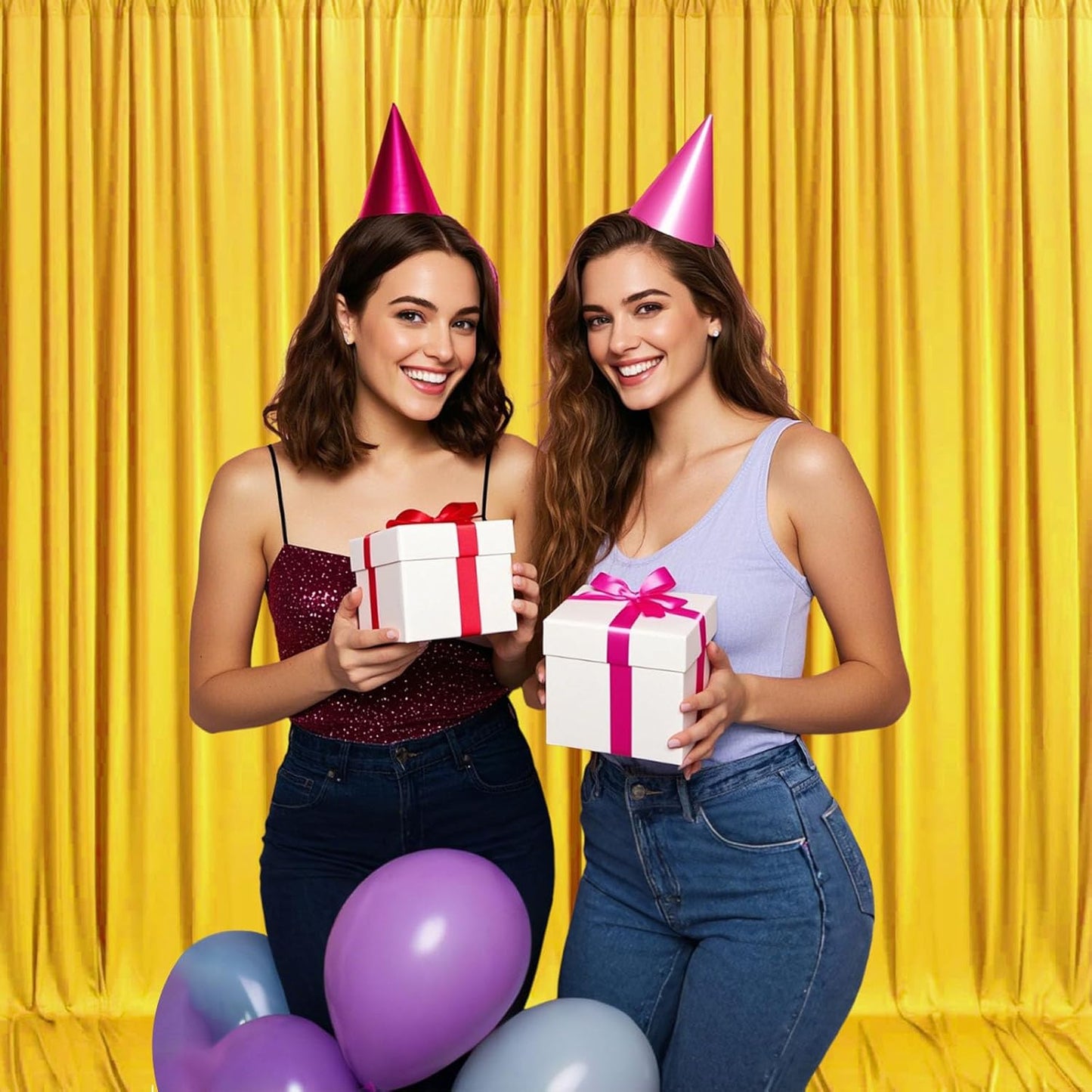 10ft x 10ft Yellow Backdrop Curtains for Parties, Fabric Satin Background Curtain with Rod Pockets for Weddings, Birthday, Baby Shower, Photography, Graduation Party Backdrop Drapes, 2 Panels