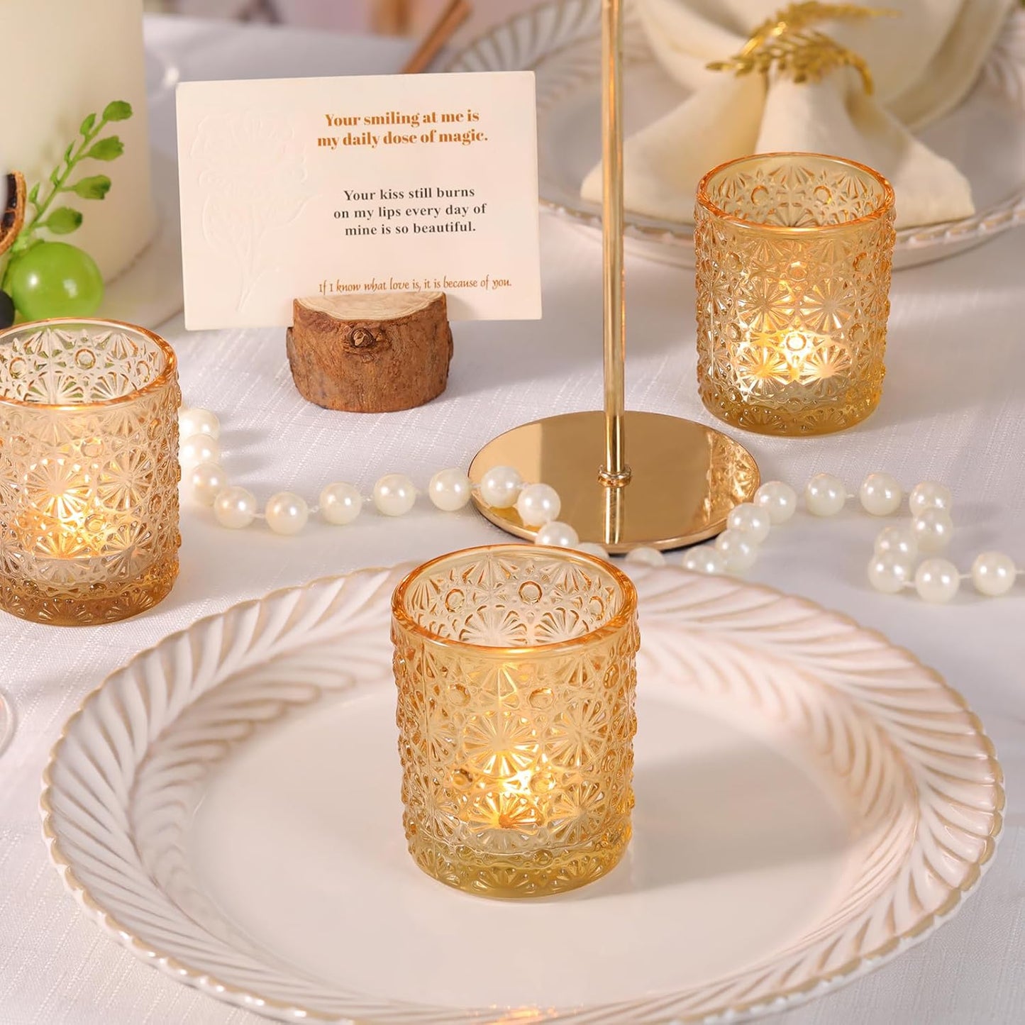 Gold Votive Candle Holder Set of 36, Flower Tea Lights Candles Holders for Wedding Table Centerpieces, Birthday Parties, Anniversary, Bridal Shower and Holiday Decorations