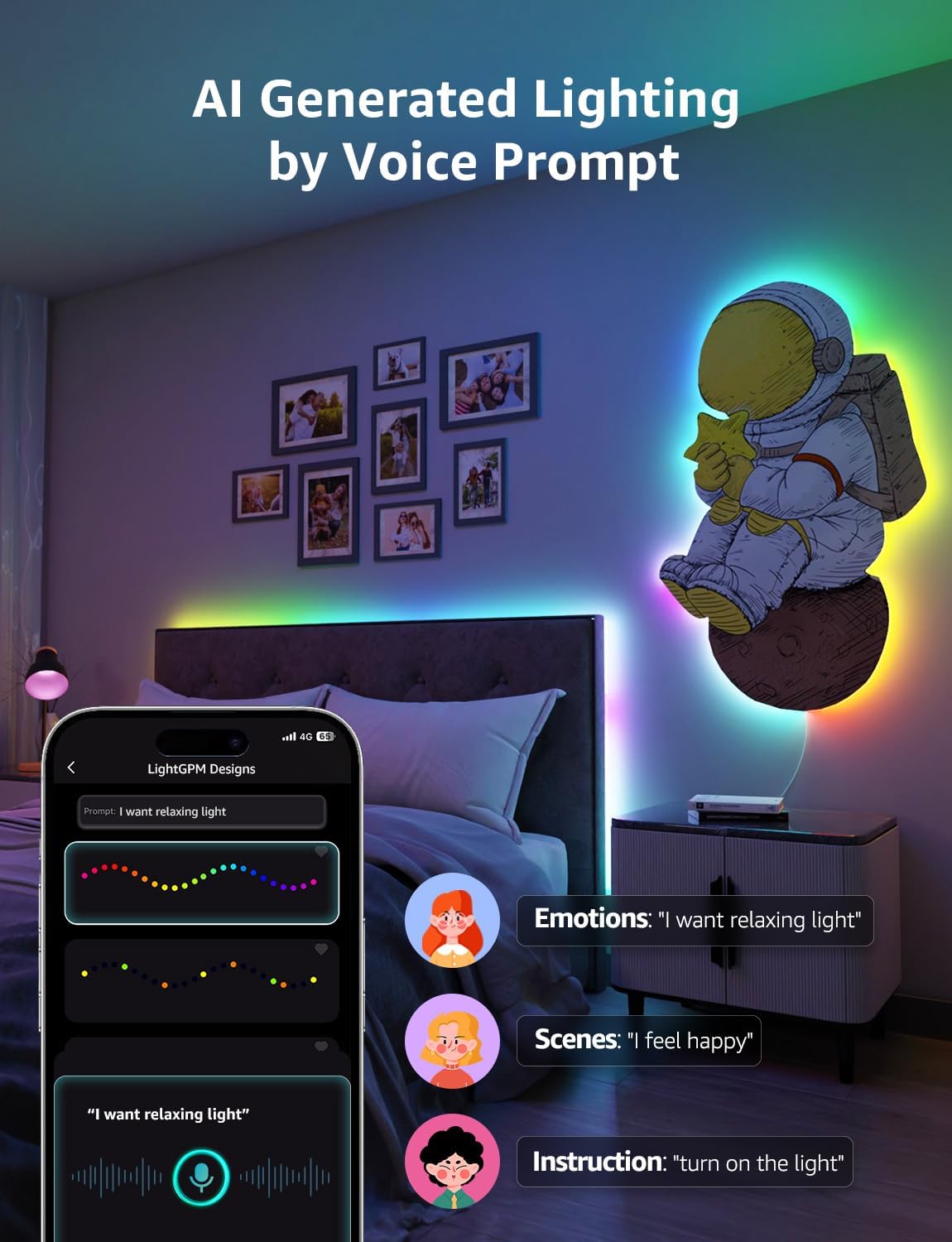 Lepro S1 AI LED Strip Lights for Bedroom - 32.8ft Smart RGB Light Strips with IC and Rainbow Chasing Effects, Color Segment DIY, AI Generated Lighting, No Remote, 2.4G Wi-Fi & Bluetooth