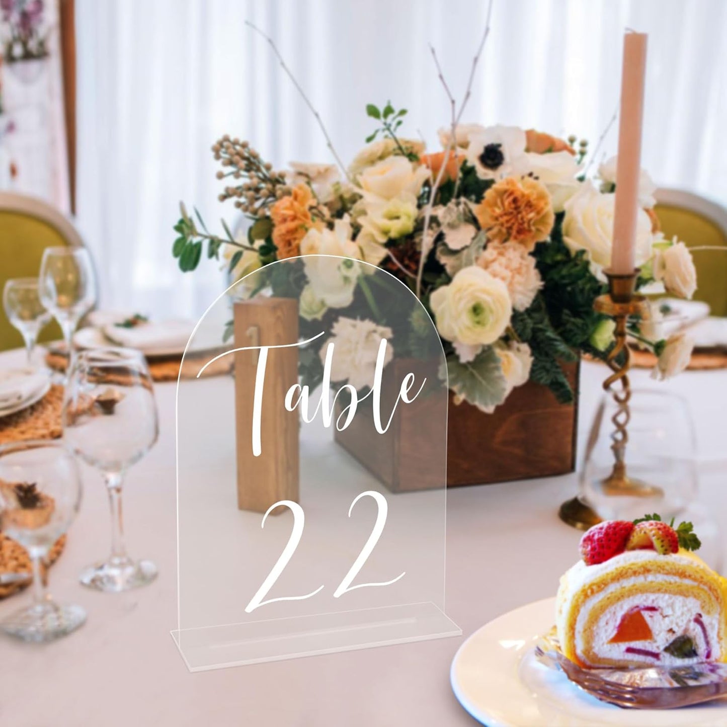 JOYIT Arch Wedding Table Numbers 1-10 with Stands – 5" X 7" Acrylic Table Signs with Clear Background White Text, Perfect Acrylic Table Numbers for Wedding Receptions, Parties, Anniversaries, and Events