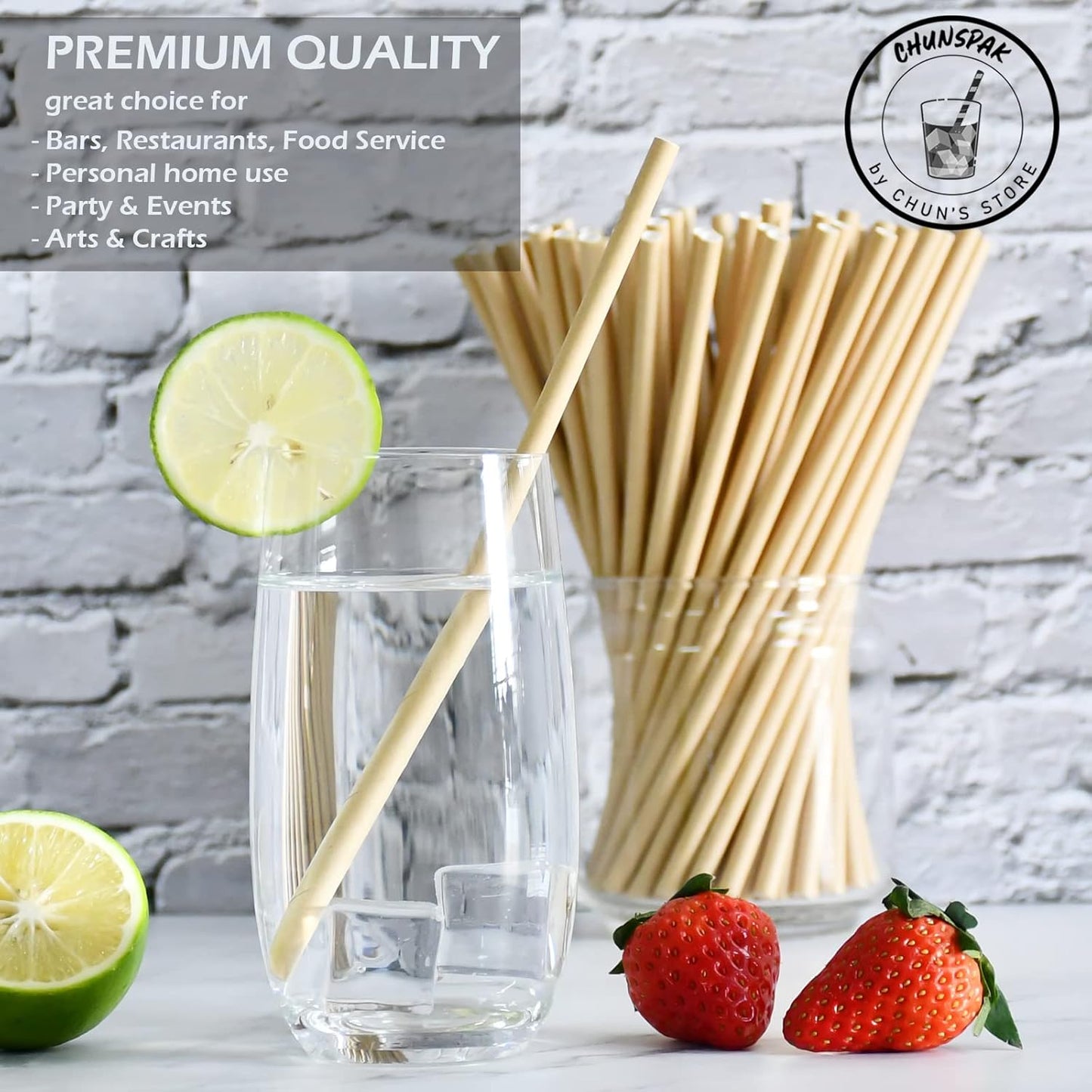 [1000 Count] Disposable Paper Drinking Straws, Brown Kraft, 7.75" x0.24" - Eco-friendly