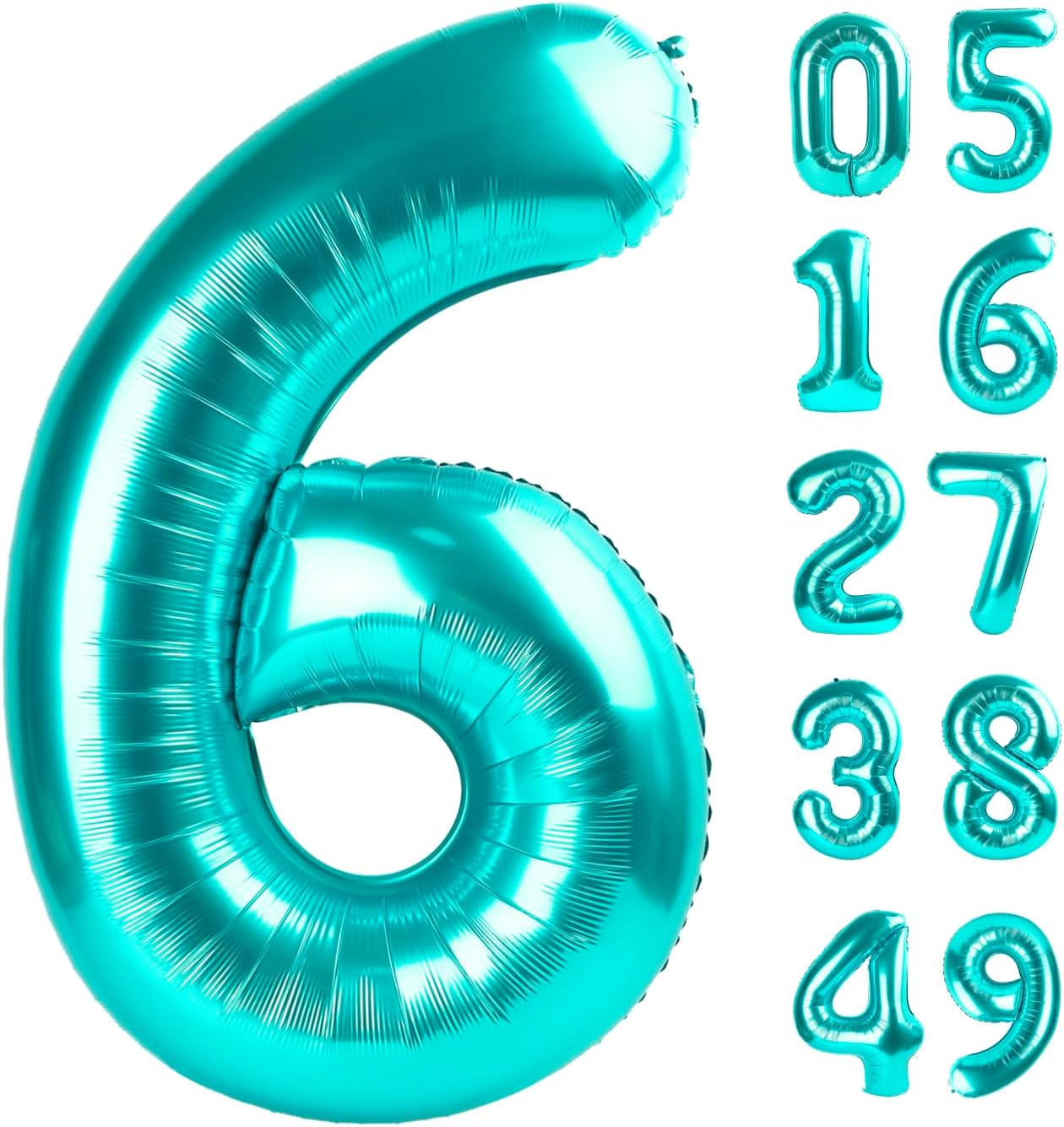 40 Inch Teal Blue Mylar Foil Number 6 Birthday Balloon, Digital Balloons for 6 16 Boy Girl Party Decorations Supplies, Teal Blue Big Helium Balloon Numbers for 26 36 46 60 Men Women Anniversary
