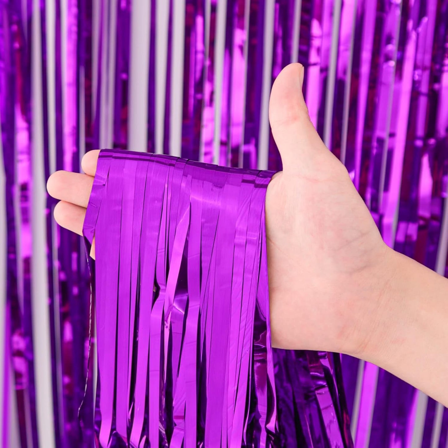 4 Pack Purple Foil Fringe Backdrop Curtains, Tinsel Streamers Birthday Party Decorations, Fringe Backdrop for Graduation, Baby Shower, Gender Reveal, Disco Party
